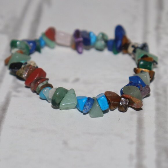 Mixed Natural Stone Beaded Bracelet | 7" Elastic | NWOT | Polished Gemstones - Picture 1 of 4
